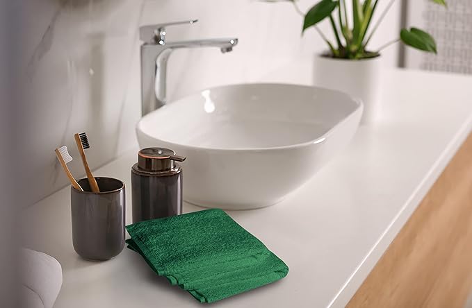 Softolle 100% Cotton Washcloths 24 Pack (12x12 Inches) Soft, Highly Absorbent Washcloth, Face Towels, Wash Cloths for Face, Ring Spun, Bulk Pack (Dark Green)