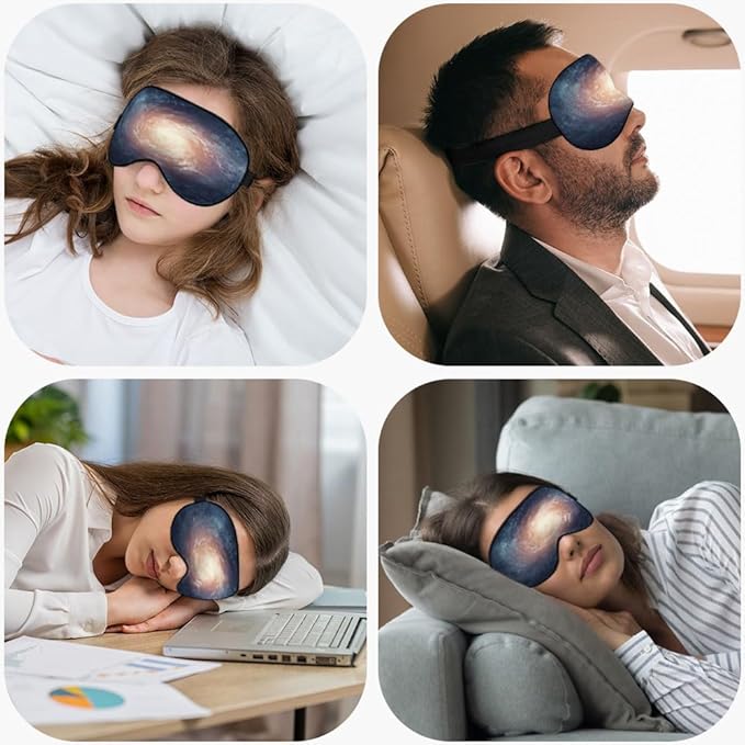 Space Galaxy Sleep Eye Cover Universe Beautiful Shining Star Silk Eye Mask for Sleeping with Adjustable Strap for Travel Nap Shift Work Office