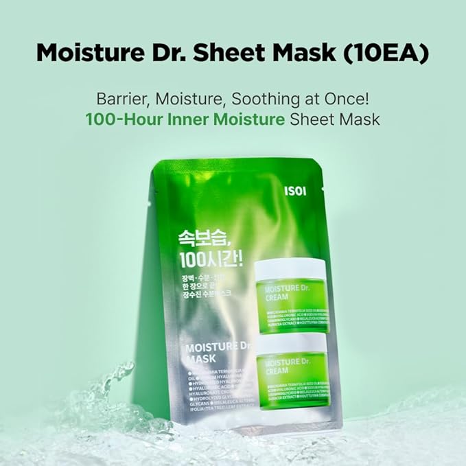 ISOI Moisture Dr. Mask Pack, Hydrating & Soothing Korean Sheet Mask for Face with Tea Tree, Ceramide & Hyaluronic Acid, Nourishing Skin Barrier Care, Korean Skin Care (10EA)