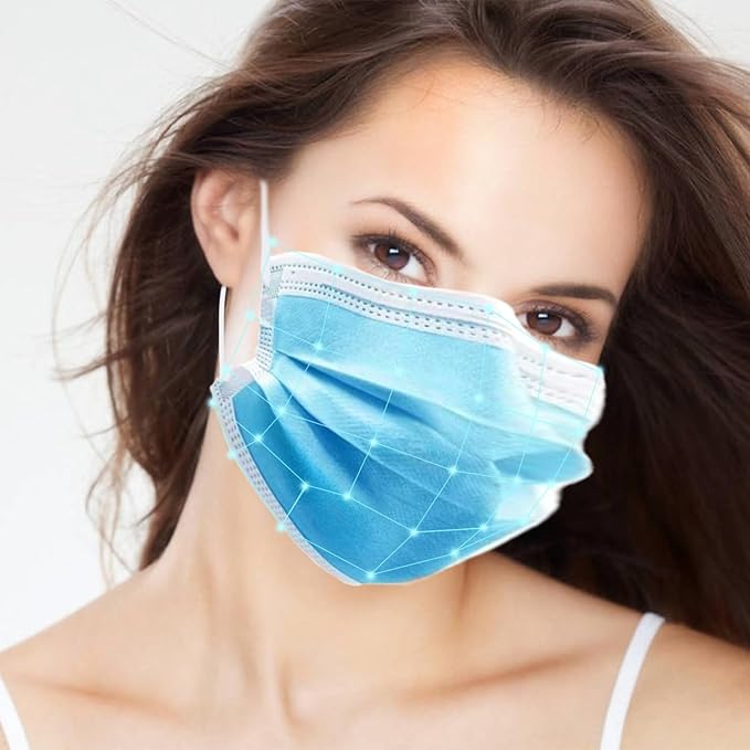 100Pcs Blue Disposable Face Mask, 3 Ply Masks with Soft Elastic Ear loops
