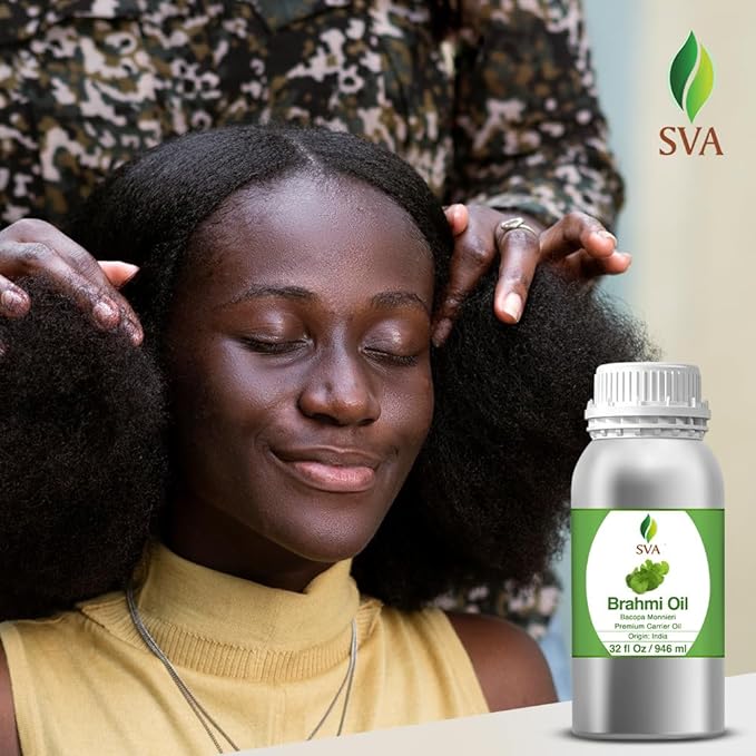 SVA Brahmi Oil - 32 Fl Oz – 100% Natural Cold Pressed Brahmi Oil - for Face, Skin Care, Hair Care, Scalp Massage & Body Massage – Carrier Oil