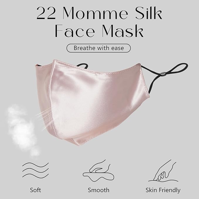 ZIMASILK 100% 22 Momme Mulberry Silk Face Mask for Men & Women, Reusable and Breathable Mouth Cover with Elastic strap