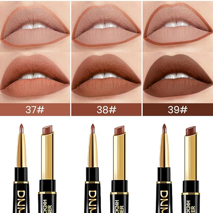 evpct 3Pcs Light Nude Dark Deep Brown Matte Lip Liner and Lipstick Combo Set Kit for Women, Magic Lipstick 24 Hours Original Lip Liner Makeup Stain Gloss Plumper Long Lasting Waterproof labial