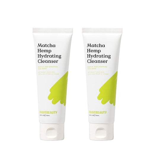 KraveBeauty Matcha Hemp Hydrating Cleanser Duo, Non Stripping Daily Face Wash, Supports Skin Barrier Enriched With Hemp Seed Oil, Suitable For Dry, Sensitive Skin, Vegan & Cruelty Free, 4.05 fl oz x2