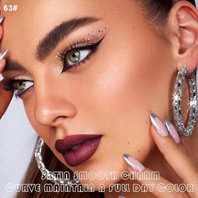 2Pcs Mauve Rose Matte Lip Liner and Lipstick Makeup Set, Mate Dusty Rose Lip Stain Lip Gloss Matt Liquid Lipstick 24H Long Lasting lapiz labiales mate 24 horas originales larga duracion (63#)