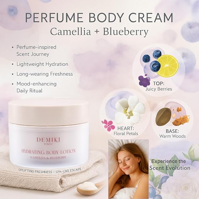 DEMIKI Body Lotion Moisturizer Skin Care with Squalane and Amino Acids - Japanese Body Lotion for Women, Beauty & Personal Care Body Cream, Perfume Moisturizer Skincare for Dry Skin 7.12fl.oz