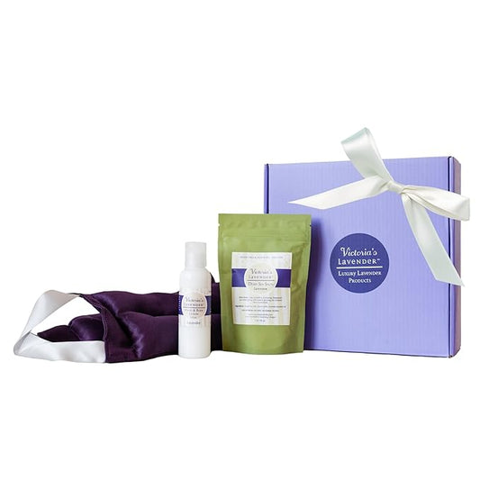 Victoria's Lavender Neck Wrap Gift Set with Bath Salts, Hand & Body Lotion - Skin Care Set & Spa Kits, Bath and Body Products for Women, Beauty Products For Women Made in the USA - Lavender (Set of 3)