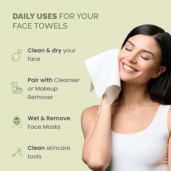 PLANTIFIQUE Disposable Face Towels XL 10"x12" - 100% Biodegradable Viscose Facial Towelettes for Women Skin Care - Face Cleaning Towel 50 Count