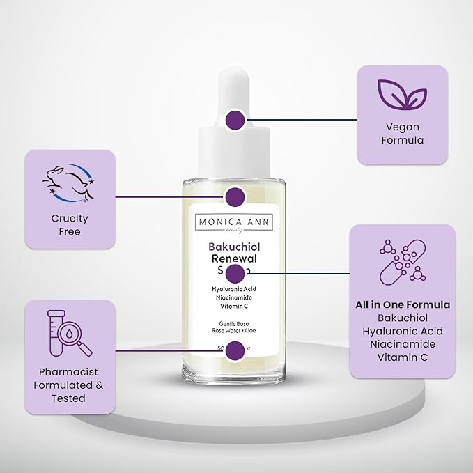Bakuchiol Serum – Retinol Alternative with Hyaluronic Acid, Niacinamide & Vitamin C – Anti-Aging, Brightening, Hydrating Face Serum for Fine Lines & Wrinkles (1.7 fl oz)