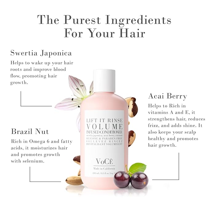 VoCÊ Natural Volume Conditioner for Fine to Medium Hair | Anti-Frizz, Shine Enhancing, Non-Toxic, Cruelty-Free, Vegan with Olive Fruit Oil, Swertia Japonica, Acai Berry, and Coconut (8.5 oz | 250 ml)