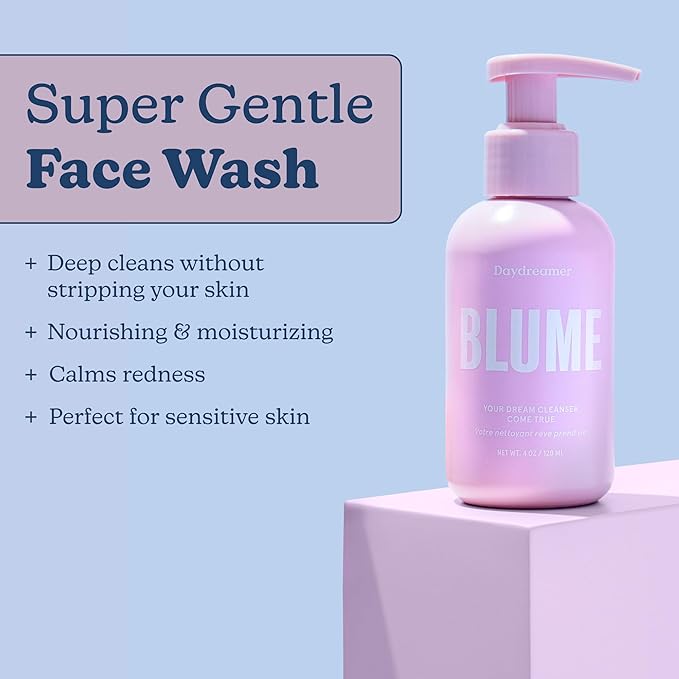 Blume Daydreamer Hydrating Face Wash for Women & Men - Gentle Facial Cleanser Enriched with Chamomile & Lavender to Soothe Skin - Non-Stripping Cream Face Cleanser for Sensitive Skin (4 oz)