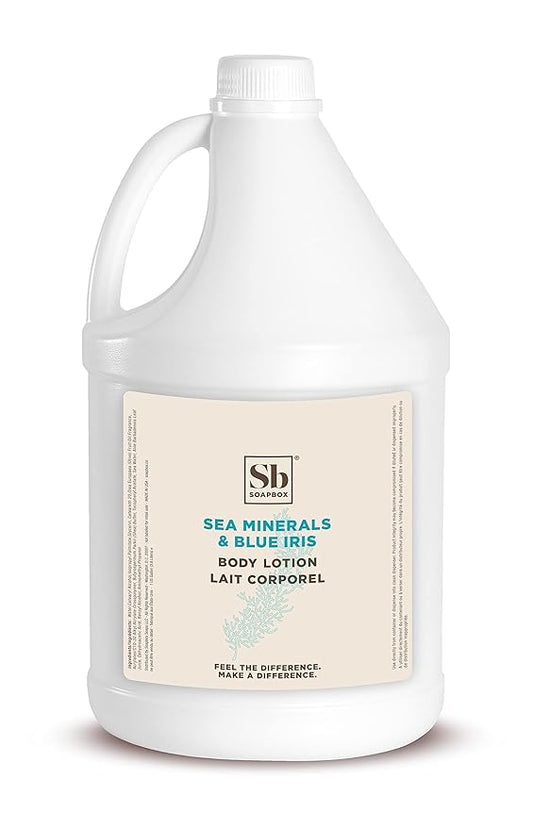Soapbox Body Lotion, Sea Minerals & Blue Iris Moisturizing Body Cream, Vegan, Natural & Cruelty Free Hydrating Hand Lotion Refill for Dry Skin - Gallon Size for Home & Professional