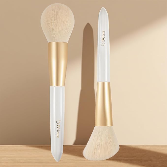 Ducare Angled Blush Brush & Tapered Powder Brush 2Pcs Makeup Brushes Set, Pointed Powder Brush for Light Application Fluffy Blush Brush Perfect for Blush,Highlighting, Defining and Contouring