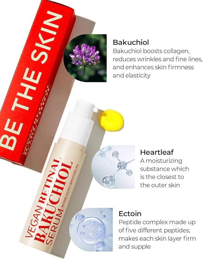 Vegan Retinal Bakuchiol Serum - Anti Aging Face Serum for Lines, Wrinkles, Pores - Gentle Skincare for Day & Night - Hypoallergenic, Korean Skincare, 0.68 oz.