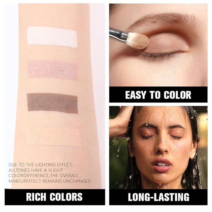 4 Colors Beige Nude Brown Pink Yellow Eye Shadow Powder Palette Makeup, Neutral Travel Matte Shimmer Creme QuadsEyeshadow Palette for Women Highly Pigmented Waterproof, paleta de sombras de ojos 01