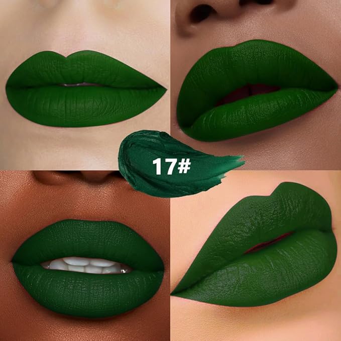 Nuetral Green Matte Creamy Lipstick for Women, Longwear Lip Gloss Face Paint Stick, Lip Stick Stain Long Lasting Waterproof Easy Application Full Coverage Velvet Gloss for Party Halloween Makeup 17