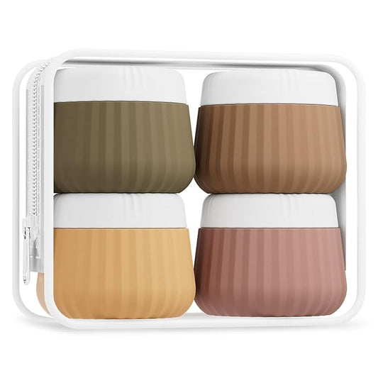 Travel Containers for Toiletries 4 Pack, TSA Approved Travel Size Toiletries, Travel Size Containers, With Clear Bag Leak Proof Silicone Jars, Travel Essentials Creams Jars Carrying Small Items