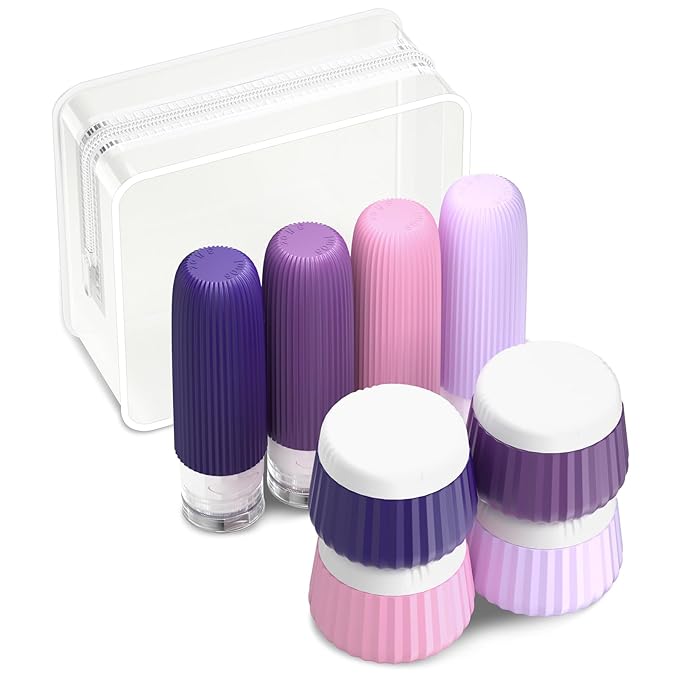 Travel Bottles for Toiletries 8 Pack, Tsa Approved Travel Size Toiletries 3 oz, Travel Containers for Toiletries, with Clear Bag, Leak Proof Silicone Squeezable Travel Essentials Creams Jars