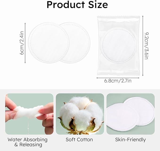 Individually Wrapped Cotton Rounds, Circular Cotton Pads, Individually Packaged, Easy to Carry, Suitable for Travel, Hotels, Business Trips, Camping (2 pcs/Set, 100 Set, in Total 200 pcs)