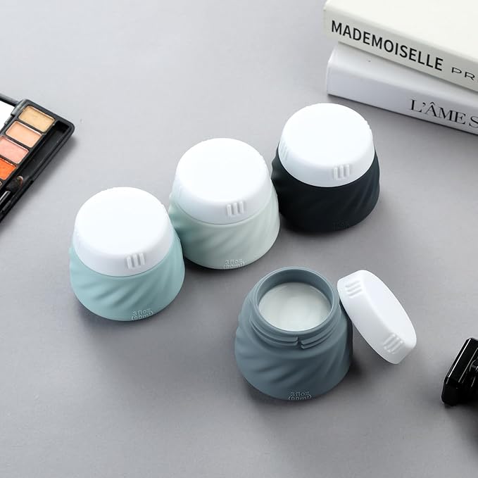 Gemice Silicone Cream Jars TSA Approved Travel Size Containers with Clear Bag, Leak-proof Travel Accessories with Lid for Cosmetic Face Body Hand Cream (4 Pack)