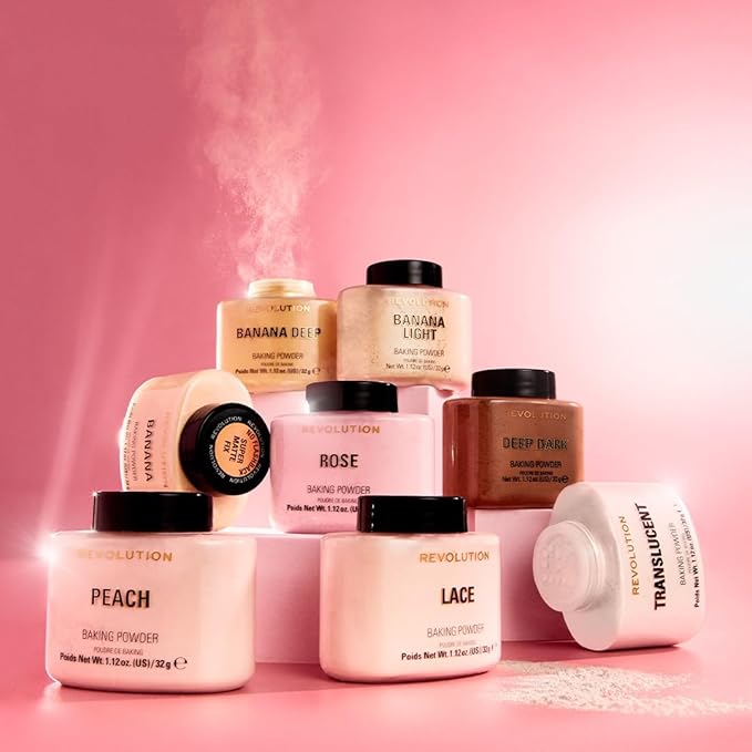 Revolution, Loose Baking Powder, Makeup Setting Powder, Long-Lasting Coverage, Mattifies & Reduces Shine, Rose, 1.12 oz