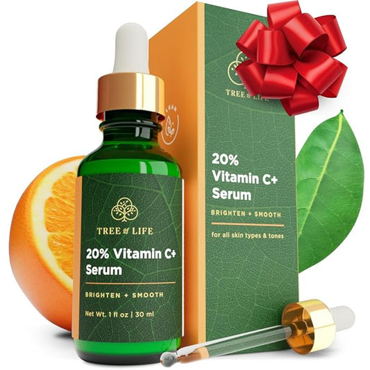 Tree of Life Beauty Hydrating Facial Serum - Super 20% Vitamin C+ with Vitamin E - Brightening & Smoothing for Dry/Sensitive Skin - Anti-Aging & Dark Spot Treatment - 1 Fl Oz