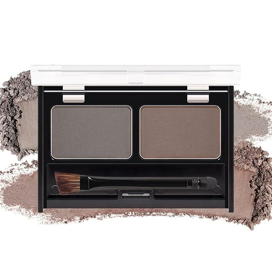 Eyebrow Powder Medium Brown Light Gray Kit,Eye Brow Powder for Women with Double-ended Eyebrow Brush,Long-Lasting Waterproof Two Colors Brow Filler Get Full Defined Natural Brows,Powder Eyebrow Makeup