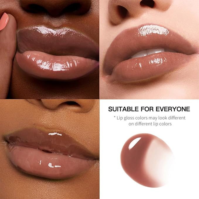 Brown Nourishing Lip Plumper Gloss, Warm Brown Moisturizing High Shine Nude Lip Glow Oil, Long Wear Hydration Mini Liquid Lipstick Makeup, Fresh Lightweight Glossy Plumping Lip Gloss for Women (04#)