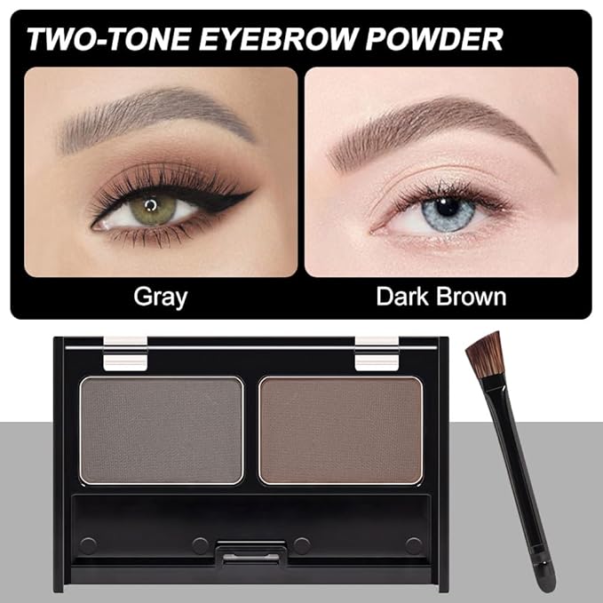 Kaely 2 Color Eyebrow Powder Makeup Kit, Eye Brow Contour Palette for Beginners, Long Lasting Waterproof Eye Brow Powder with Brow Brush, Get Full Defined Natural Brows, 02 Grey+Dark Brown