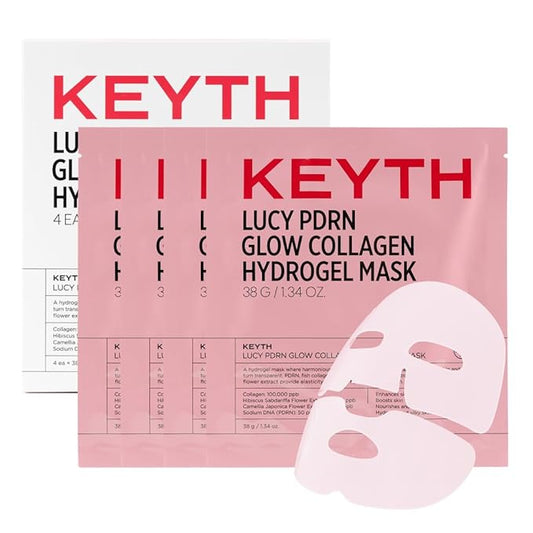 KEYTH LUCY PDRN GLOW COLLAGEN HYDROGEL MASK 4EA X 38G (1.34 OZ.) / Skin Elasticity Enhancement, Vitality Boosting, Nourishment & Soothing, Deep Hydration