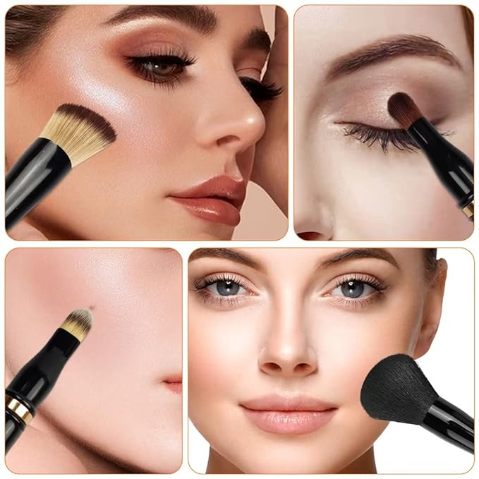 Jilier 4 in 1 Makeup Brush Set with Travel Makeup Brush Holder, Travel Makeup Brushes with Case, Double Sided Makeup Brushes with Silicon Portable Cosmetic Face Brushes Holder