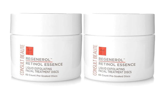 Consult Beaute - Regenerol - Retinol Exfoliating Facial Treatment Discs - Micro Exfoliation for Face - Smoother Skin - 60 Disposable Wipes (2Pack)
