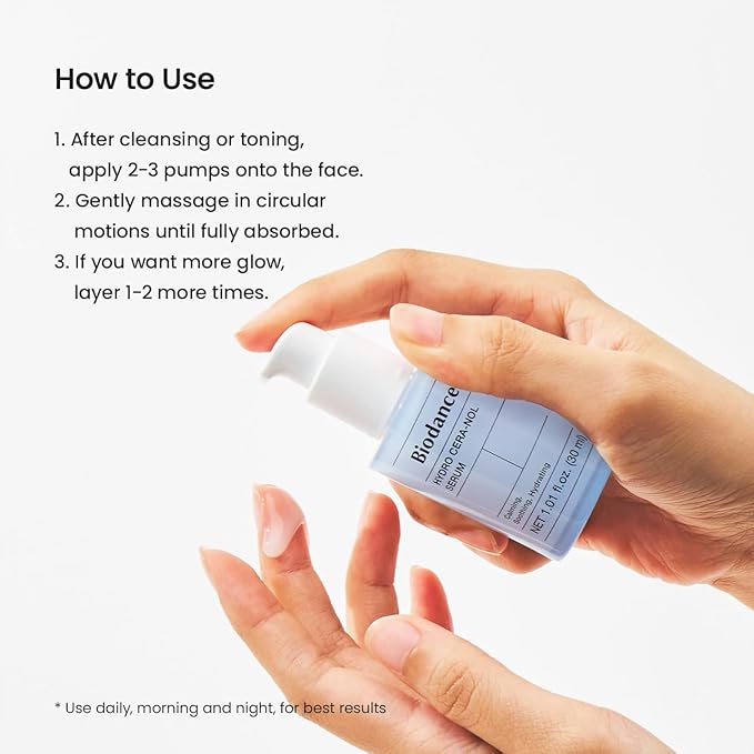 BIODANCE Hydro Cera-Nol Serum, Hydrating, Quick Soothing Effect, Redness Reducing, Hydration Boost Serum for Sensitive Skin, Korean Skincare, Stocking Stuffers for Teen Girls | 1.01 fl.oz x 1 ea