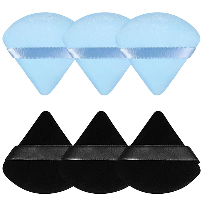 Pimoys 6 Pieces Powder Puff Triangle Makeup Puffs for Face Powder Setting Powder Cosmetic Foundation Blending Sponge Beauty Makeup Tool, Black and Blue