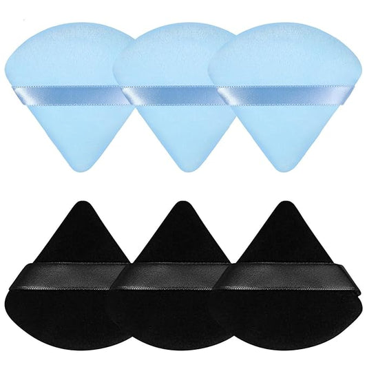 Pimoys 6 Pieces Powder Puff Triangle Makeup Puffs for Face Powder Setting Powder Cosmetic Foundation Blending Sponge Beauty Makeup Tool, Black and Blue