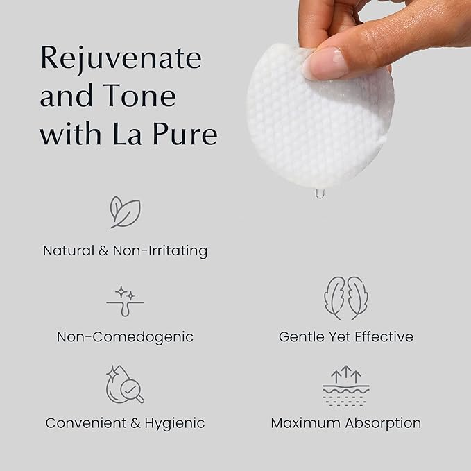 Korean Toner Pads With Witch Hazel - 100 Ct | Hydrating, Exfoliating Pads & Pore Care Korean Skincare - Gentle, Alcohol-Free, with Glycerin and Centella for Sensitive Skin by La Pure Cosmetics