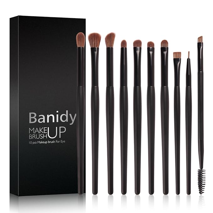 Banidy Eye Makeup Brushes 10pcs Eyeshadow Brushes Professional Eyebrow Eyeliner Makeup Brushes Set with Soft Synthetic Hairs & Real Wood Handle for Eyeshadow,Eyebrow, Eyeliner,Concealer,Foundation