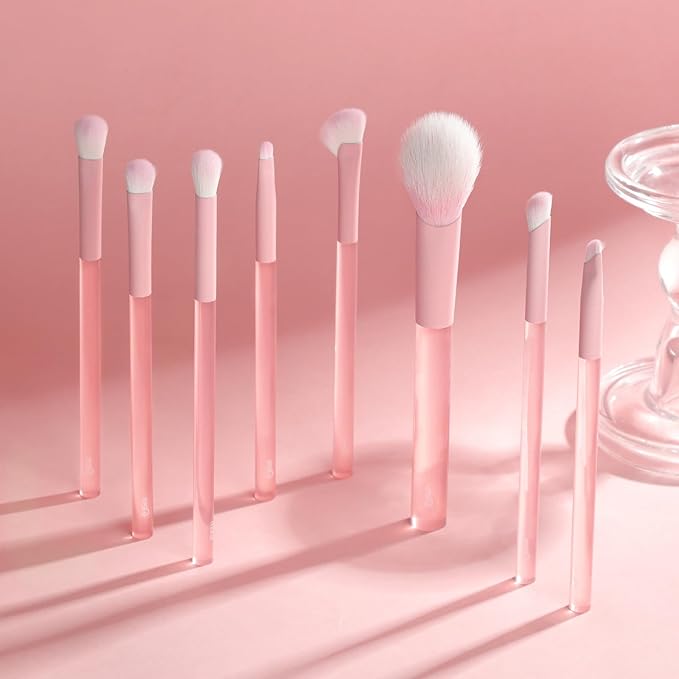 MSQ Make Up Brushes 8Pcs Powder Brushes Synthetic Hair Makeup Brush Set for Blending Stippling Eyeshadow Eyeliner Concealer Nose Shadow, Peach