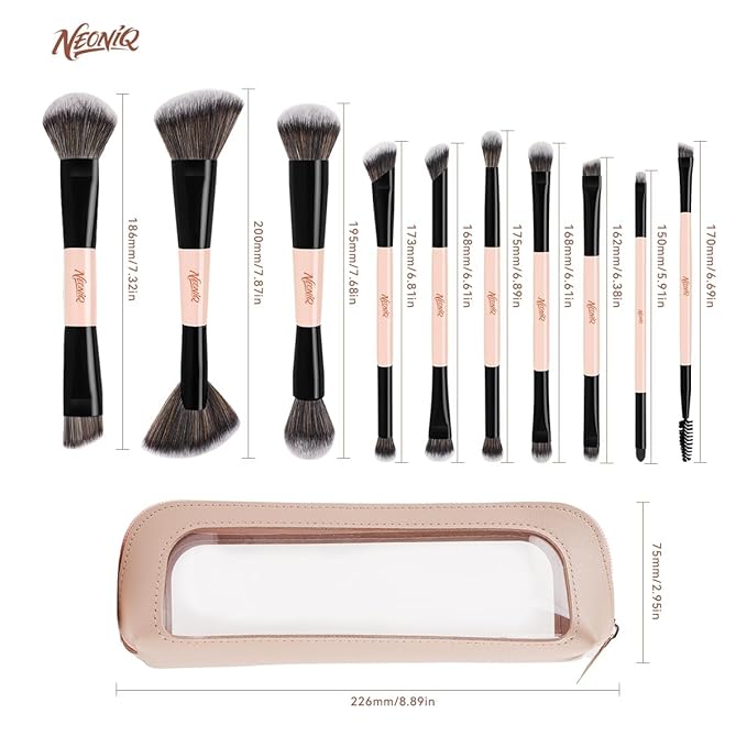 10 PCS Foundation Contour Conceal Brush Set With Bag, Makeup Brushes, Double-End Multi-functional Brushes for Foundation Powder Blush Eyeliner Eyeshadows, Professional Face Brush Set（Pink）