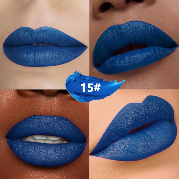 Nuetral Blue Matte Creamy Lipstick for Women, Longwear Lip Gloss Face Paint Stick, Lip Stick Stain Long Lasting Waterproof Easy Application Full Coverage Velvet Gloss for Party Halloween Makeup 15