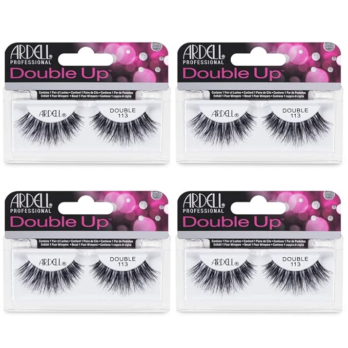 Ardell False Eyelashes Double Up 113 - Reusable Dramatic Volume Lashes, Eye Makeup Beauty Enhancement, 4 Pack