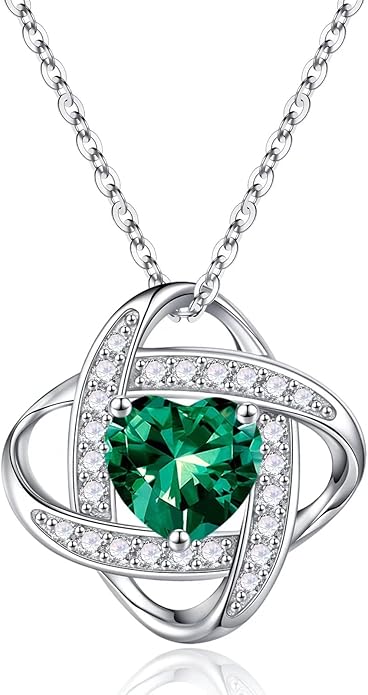 Iefil 925 Sterling Silver Love Knot Birthstone Necklace, Natural or Created Gemstone, Anniversary Birthday Gifts for Women, Jewelry Gifts for Wife Mom Girlfriend