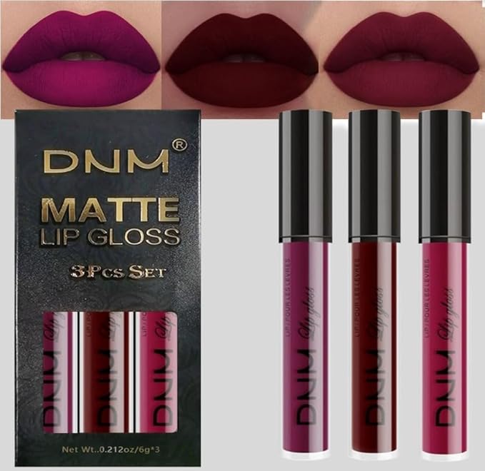AMY'S DIARY Dark Red Purple Matte Plum Liquid Lipstick 3Pcs Sets,24-hour Lipstick Dark Deep Maroon Purple Brown Plum Red Lip Stain 24 Smudge Waterproof for Women