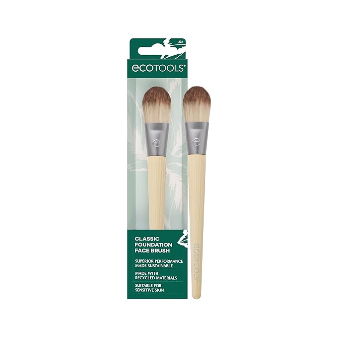 EcoTools Classic Foundation Face Brush, For Liquid, & Cream Foundation, Flat Foundation Brush, Makeup Brush For Natural Makeup, Buildable Coverage, Synthetic Bristles, Cruelty- Free, 1 Count