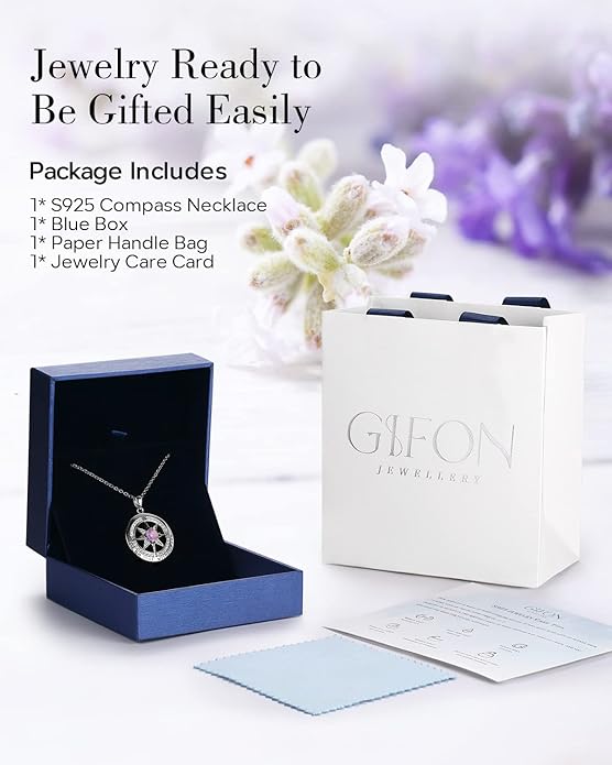 S925 Necklace Gift for Wife |Compass Jewelry |Women Anniversary |Sterling Silver |Girlfriend Birthday Gifts for Her Valentines |I'd be Lost without You |Jewel 18K Gold