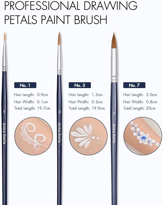 Anka Bella Professional Face Paint Brushes Set,5pcs Artist Face Paint Brushes for Drawing Lines/Water Drop/Petal/Butterfly/Rainbow etc