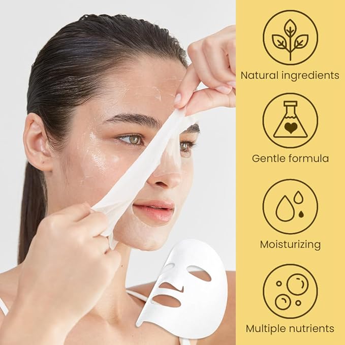 6 PCS Real Hydrating Nature Face Masks Skincare, Hyaluronic Acid, Vitamin C and E, Chamomile, Korean Beauty Essence Facial Paper Sheet Mask for Skin Care Moisturizing (Honey)