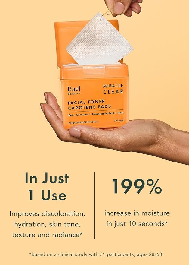 Rael Toner Pads - Cotton Pad for Face, Korean Skin Care, Dual Textured, Exfoliating and Soothing with Carotene, Niacinamide, Hyaluronic Acid, Hydrating, Vegan (70 Count)