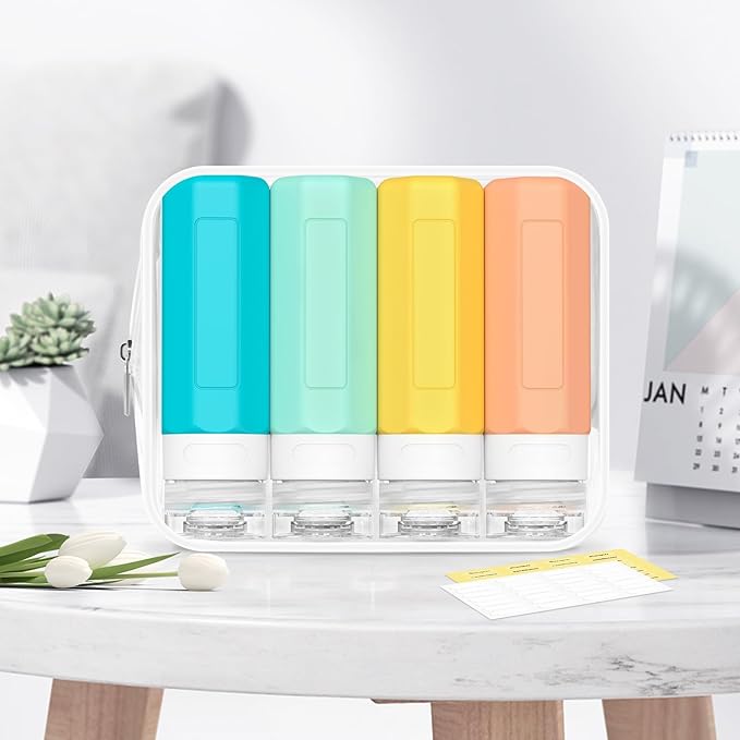 Redfly Travel Bottles for Toiletries, 3oz Tsa Approved Travel Size Containers, BPA Free Leak Proof Squeezable Containers for Toiletries, Silicone Refillable Essentials for Shampoo Conditioner Colorful