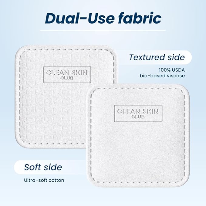 Clean Skin Club Clean² Pads 2.0 [New & Improved Edges] Guaranteed Not to Shed & Tear, Unique Triple Layers, Textured Side & Ultra Soft Side, Organic Disposable Cotton, Pair with Makeup Remover 2 Pack